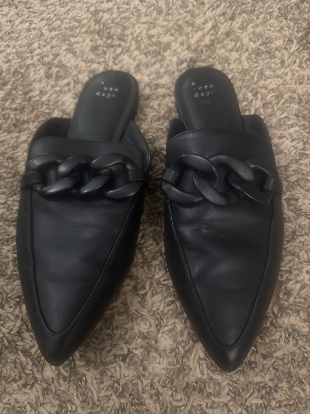 a new day Black Pointed Slip-On Chain-Trim Mules